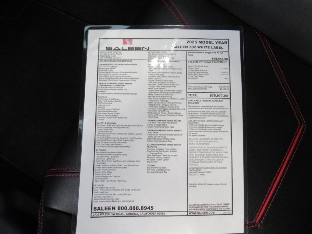 2025 Ford Mustang Saleen 302 White Label GT Coupe