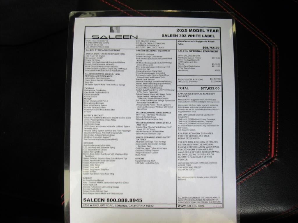 2025 Ford Mustang Saleen 302 White Label GT Coupe